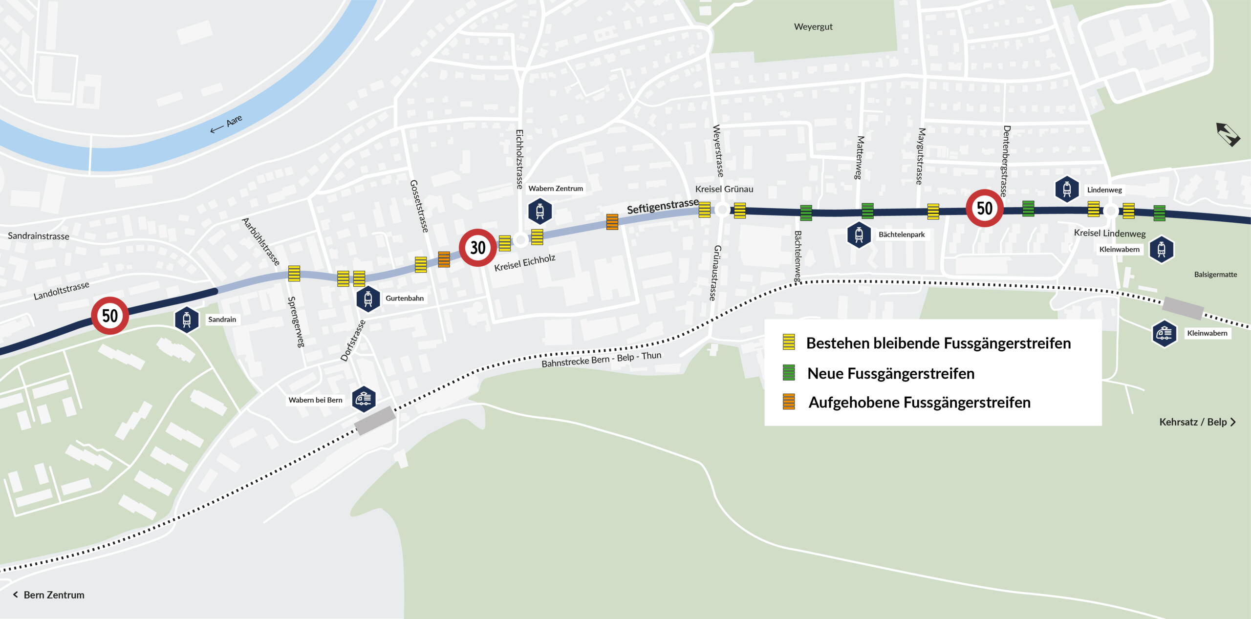 Die Einführung von Tempo 30 im Zentrum von Wabern erhöht die Sicherheit und erleichtert das Queren der Strasse.