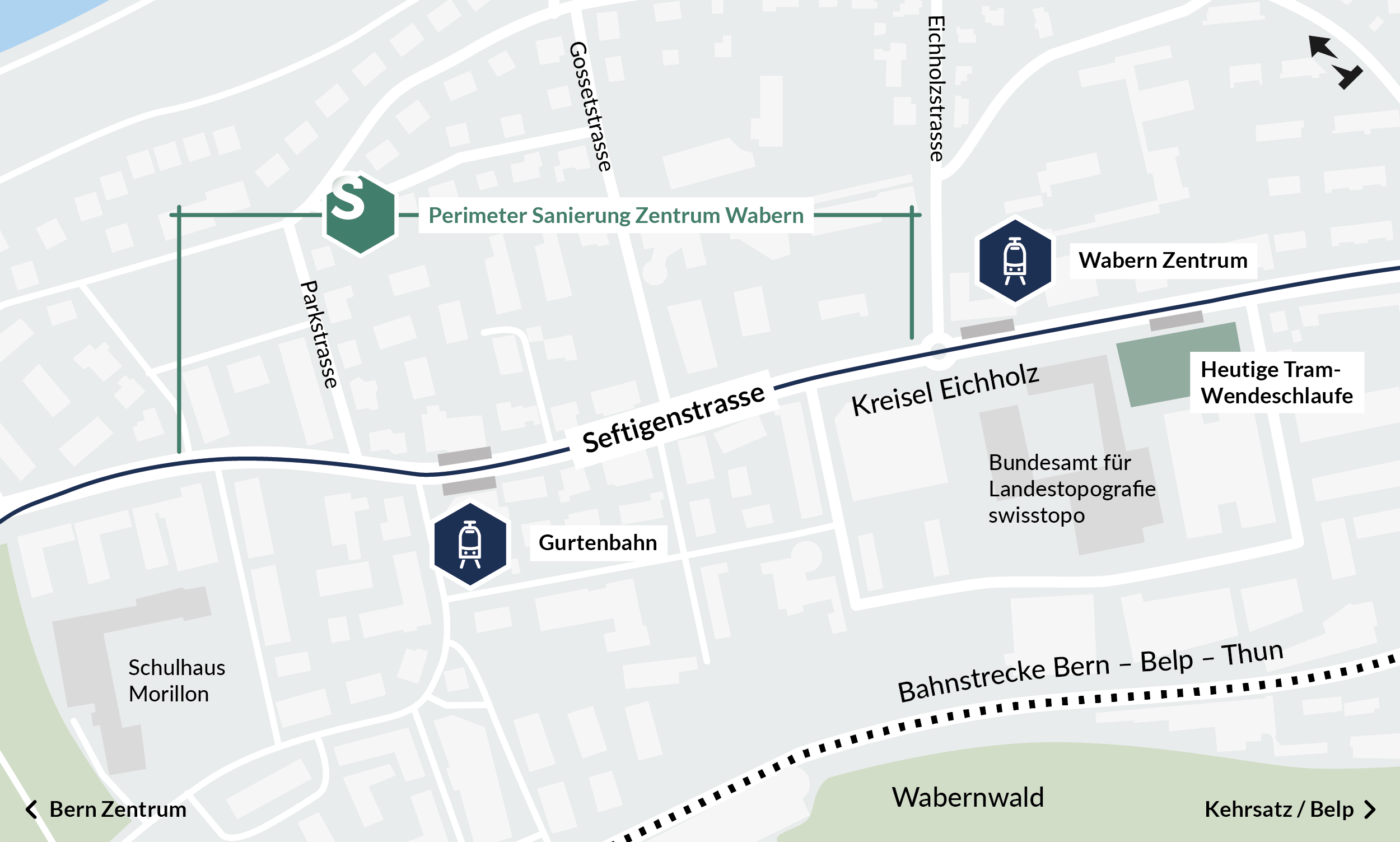 Übersichtsplan Projekt «Sanierung Zentrum Wabern». 