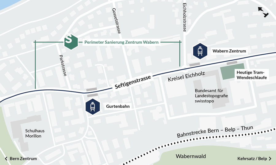 Übersichtsplan Projekt «Sanierung Zentrum Wabern». 