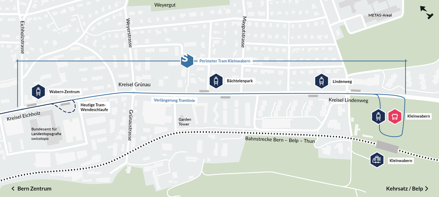 Abbildung Übersichtsplan vom Perimeter des Projektes "Tram Kleinwabern"